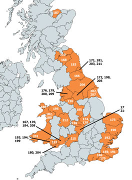 A map showing equine influenza outbreaks in the uk