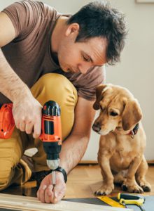 Man with drill and dog